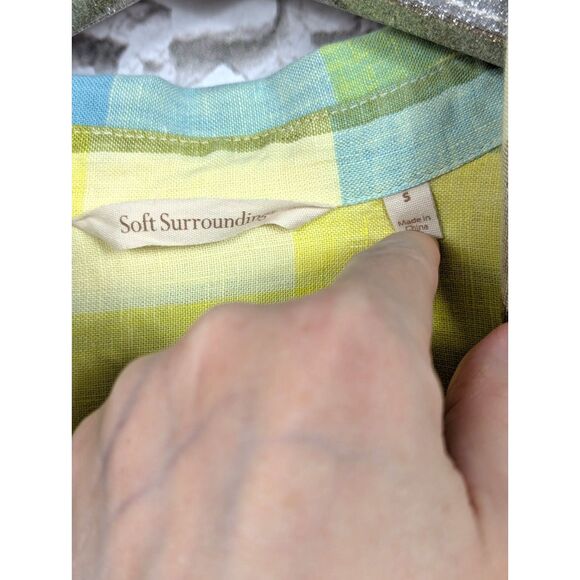 SOFT SURROUNDINGS 100% Linen Plaid Avalon Shirt Country Cottage Beachy Small - Picture 7 of 8
